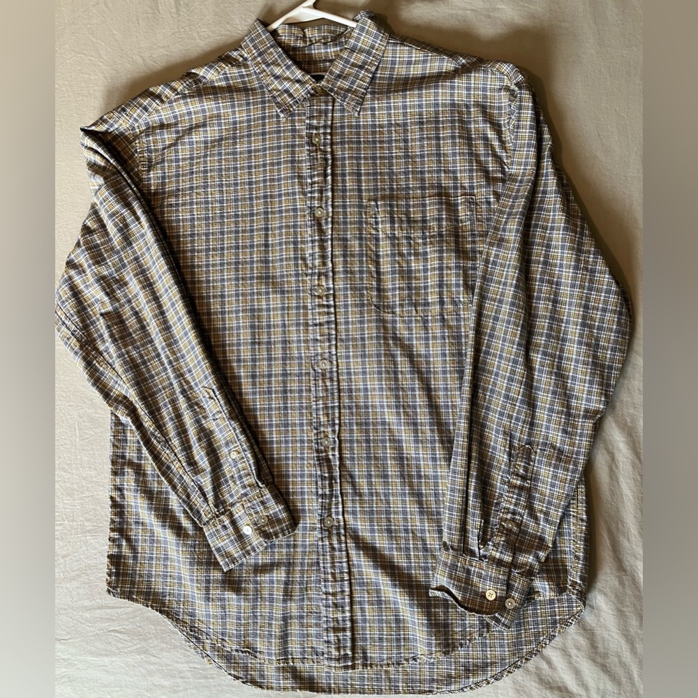 VTG Old Navy Long Sleeve Button Up Yellow & Gray LG